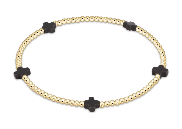 signature cross small gold pattern 2mm bead bracelet - charcoal by enewton