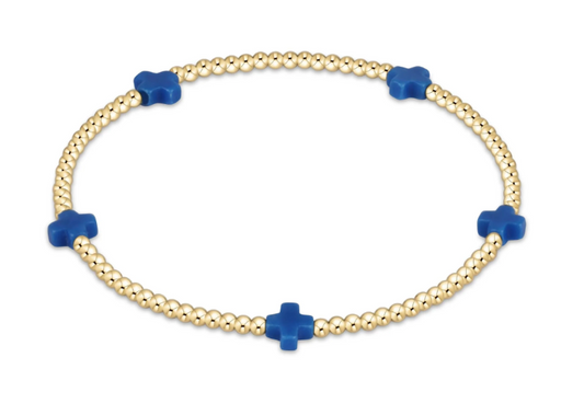 signature cross small gold pattern 2mm bead bracelet - cobalt by enewton