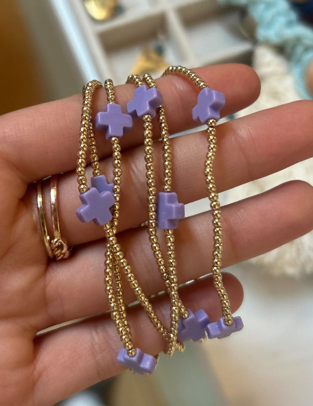 signature cross small gold pattern 2mm bead bracelet - purple by enewton