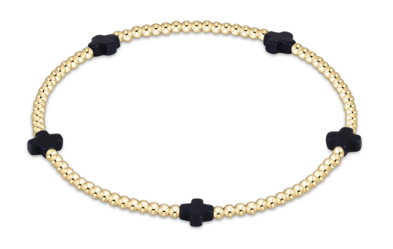 signature cross small gold pattern 2mm bead bracelet - navy by enewton