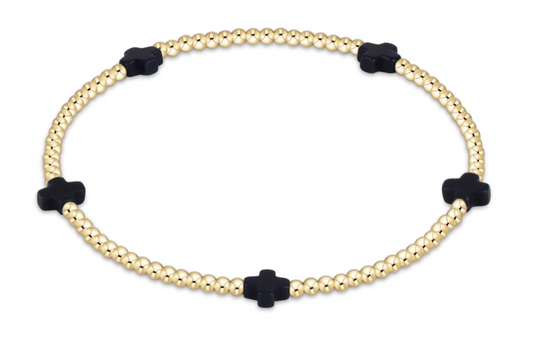 signature cross small gold pattern 2mm bead bracelet - navy by enewton