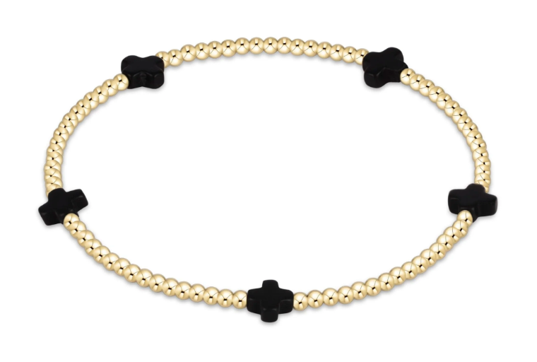 signature cross small gold pattern 2mm bead bracelet - onyx by enewton