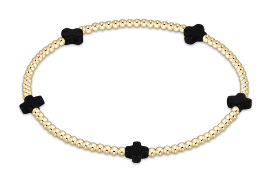 signature cross small gold pattern 2mm bead bracelet - onyx by enewton