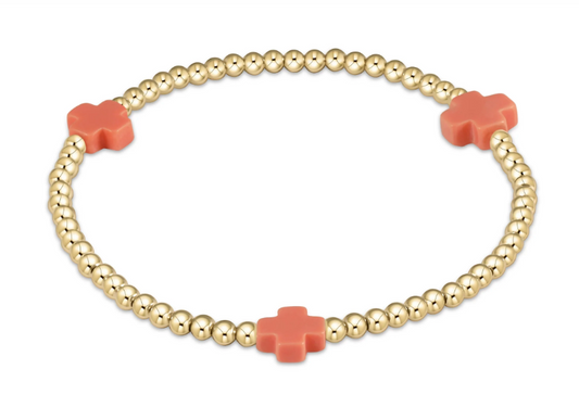 signature cross gold pattern 3mm bead bracelet -  coral by enewton