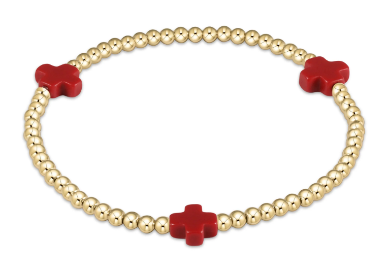signature cross gold pattern 3mm bead bracelet -  red by enewton
