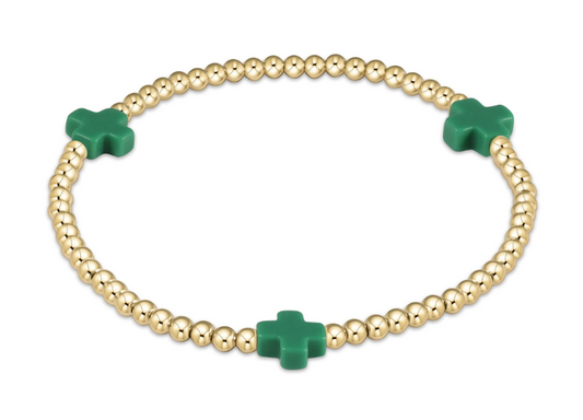 signature cross gold pattern 3mm bead bracelet -  emerald by enewton