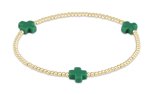 signature cross gold pattern 2mm bead bracelet -  emerald by enewton