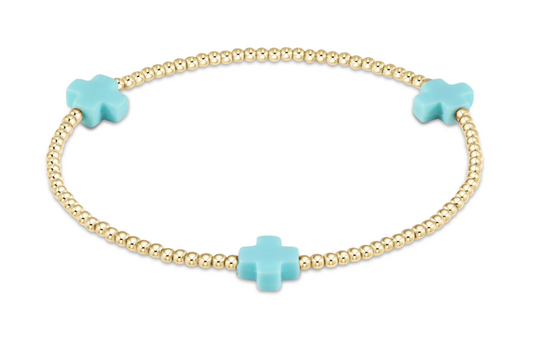 signature cross gold pattern 2mm bead bracelet -  turquoise by enewton