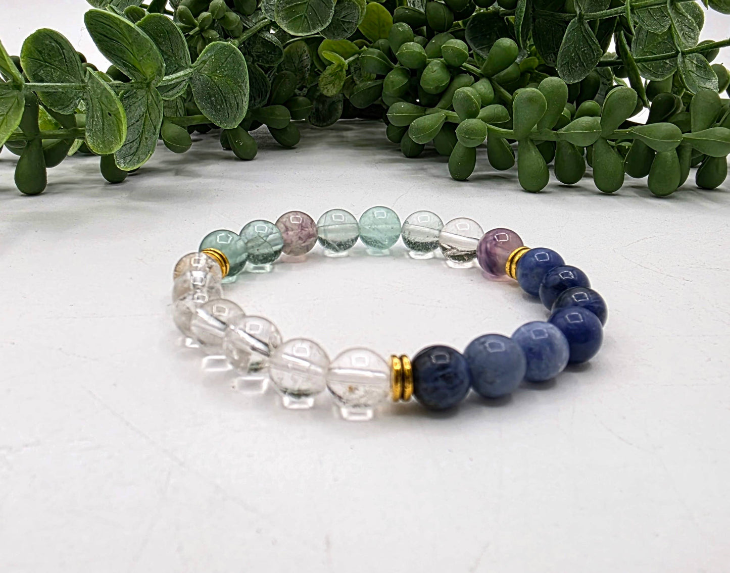 CLEAR MY MIND-R. Fluorite/Clear Quartz/Sodalite Bracelet 8mm