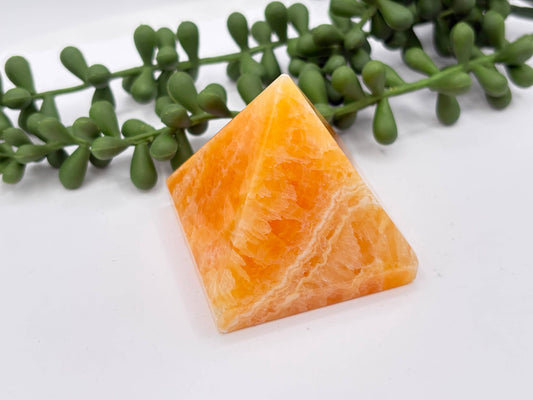 Orange Calcite Polished Semi-Precious Gemstone Pyramid -5cm
