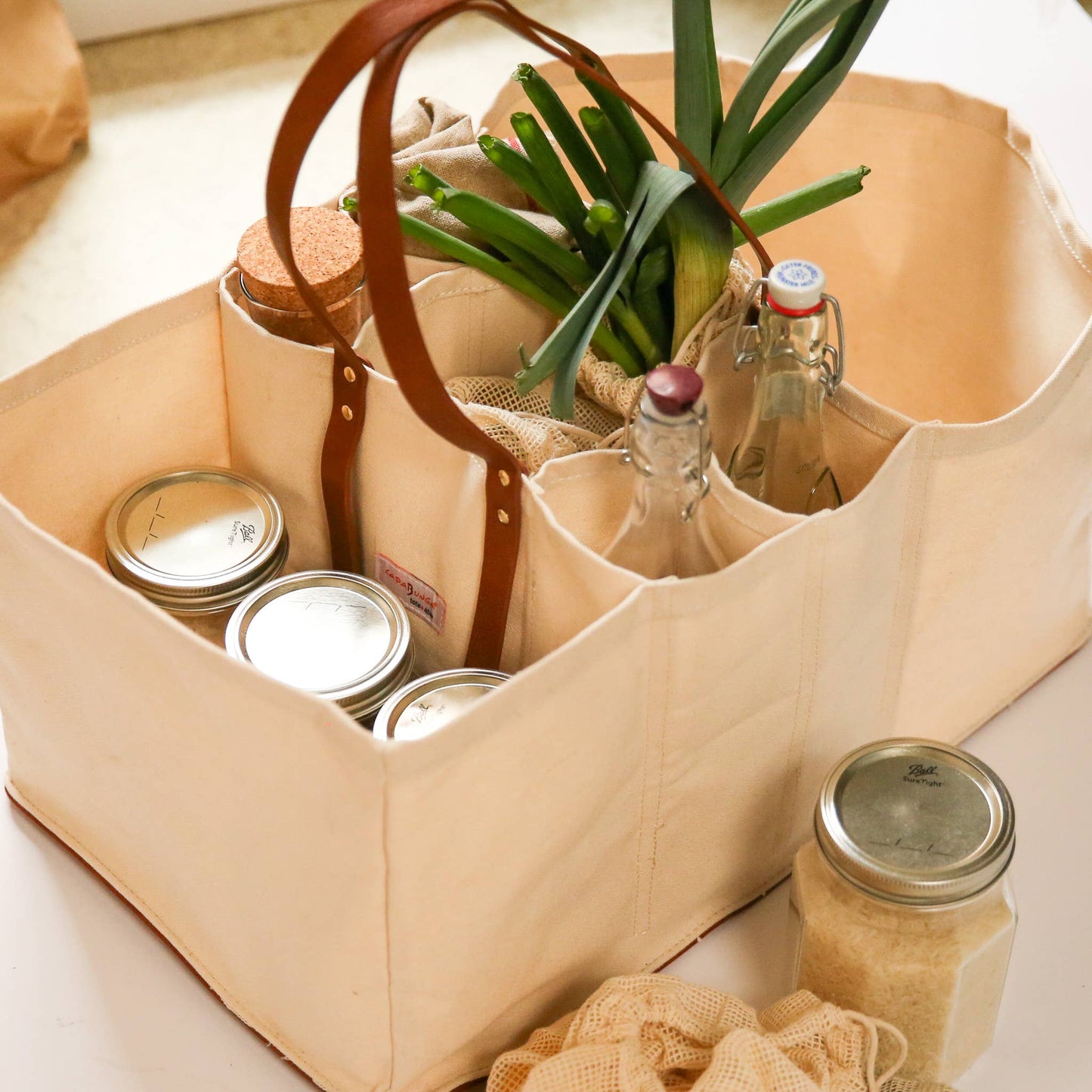 Heavy Canvas Grocery Tote Bag | Large Utility Tote | Natural