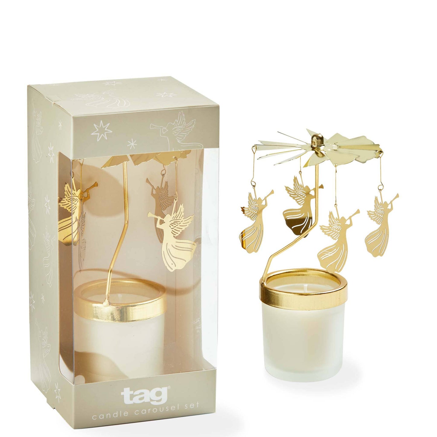 Christmas Snowcap Angel Carousel Candle Set Of 2
