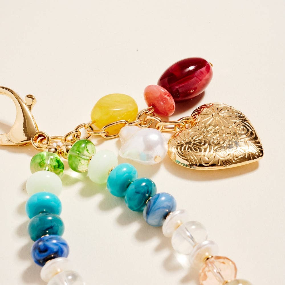Colorful Resin Bead Puffy Heart Keychain Bag Charm