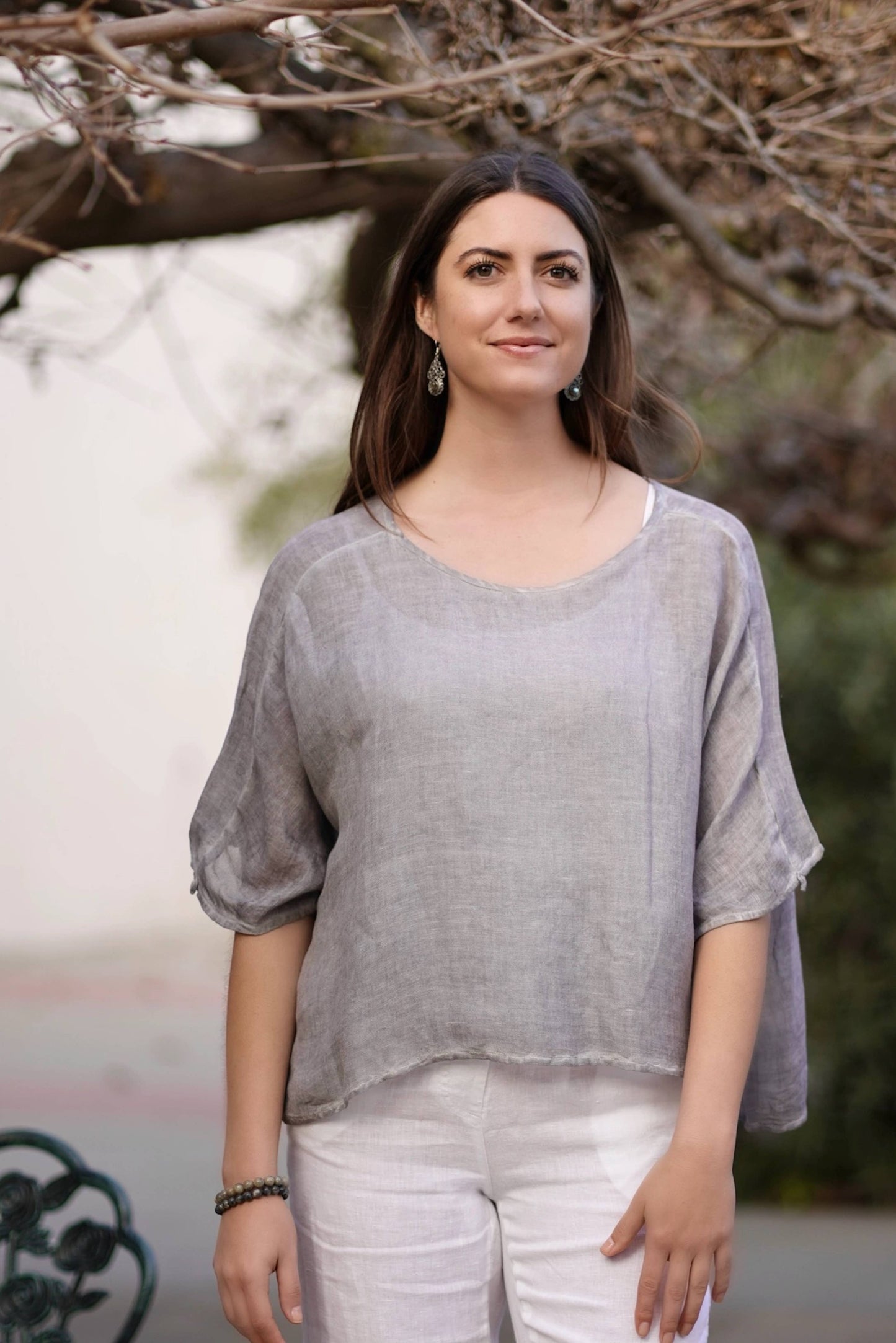 Everly Linen Blouse Light Grey