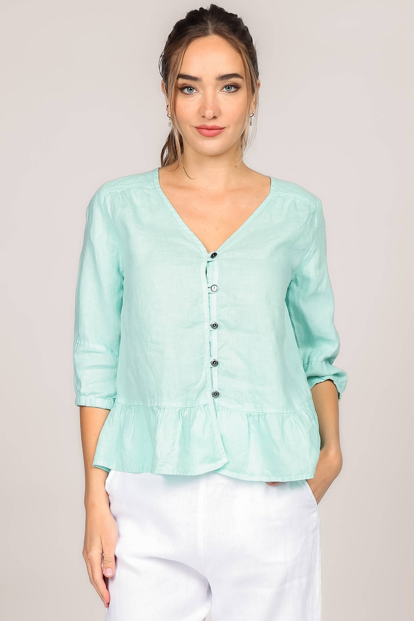 Peplum V-Neck Linen Blouse