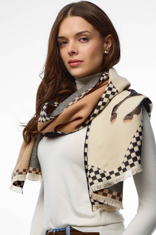 Equestrian Reversible Scarf, Checkered Viscose