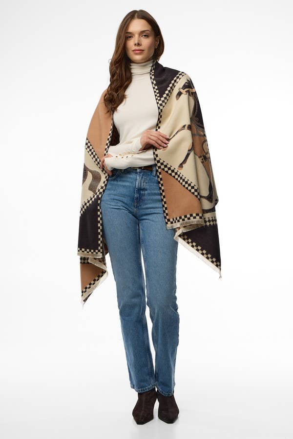 Equestrian Reversible Scarf, Checkered Viscose