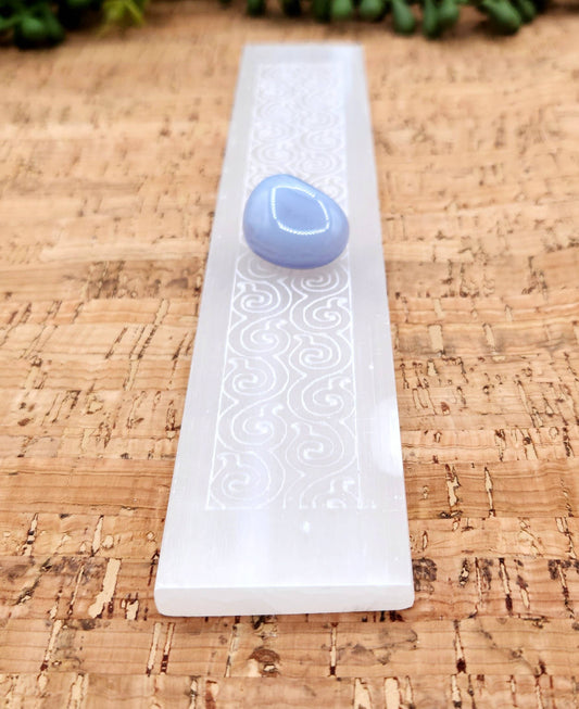 Selenite Charging Bar/Plate - Engraved w/Swirls-Approx. 20cm