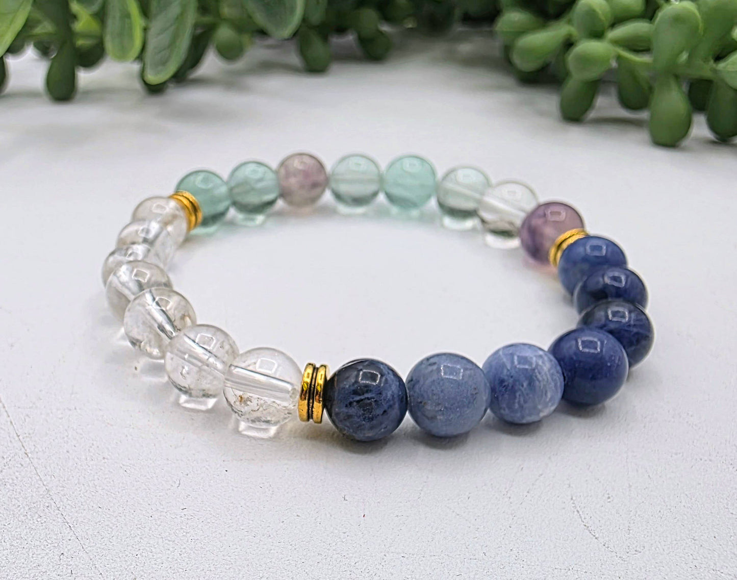CLEAR MY MIND-R. Fluorite/Clear Quartz/Sodalite Bracelet 8mm