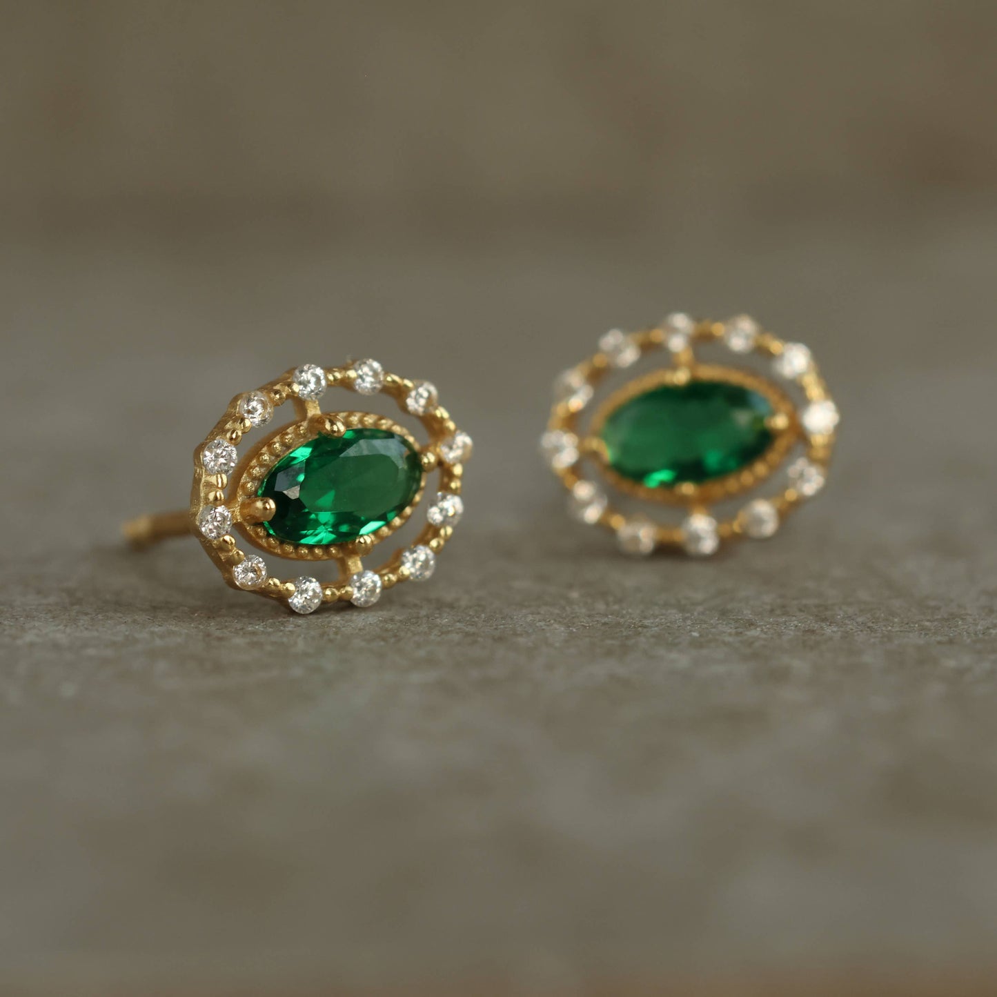 Emerald Queen Oval Jewel Stud Earrings
