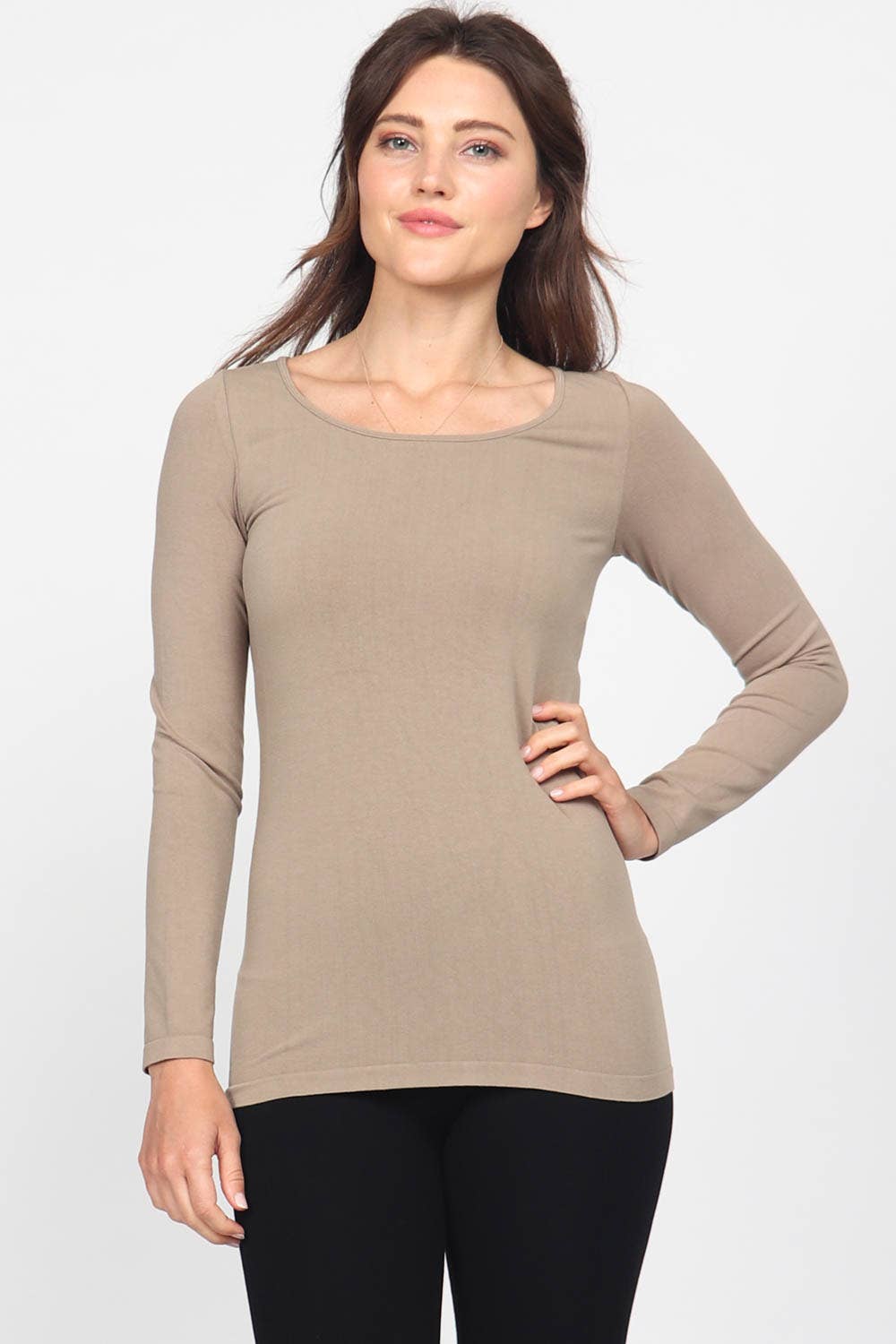 Seamless Long-Sleeve Round Neck Bodycon Top