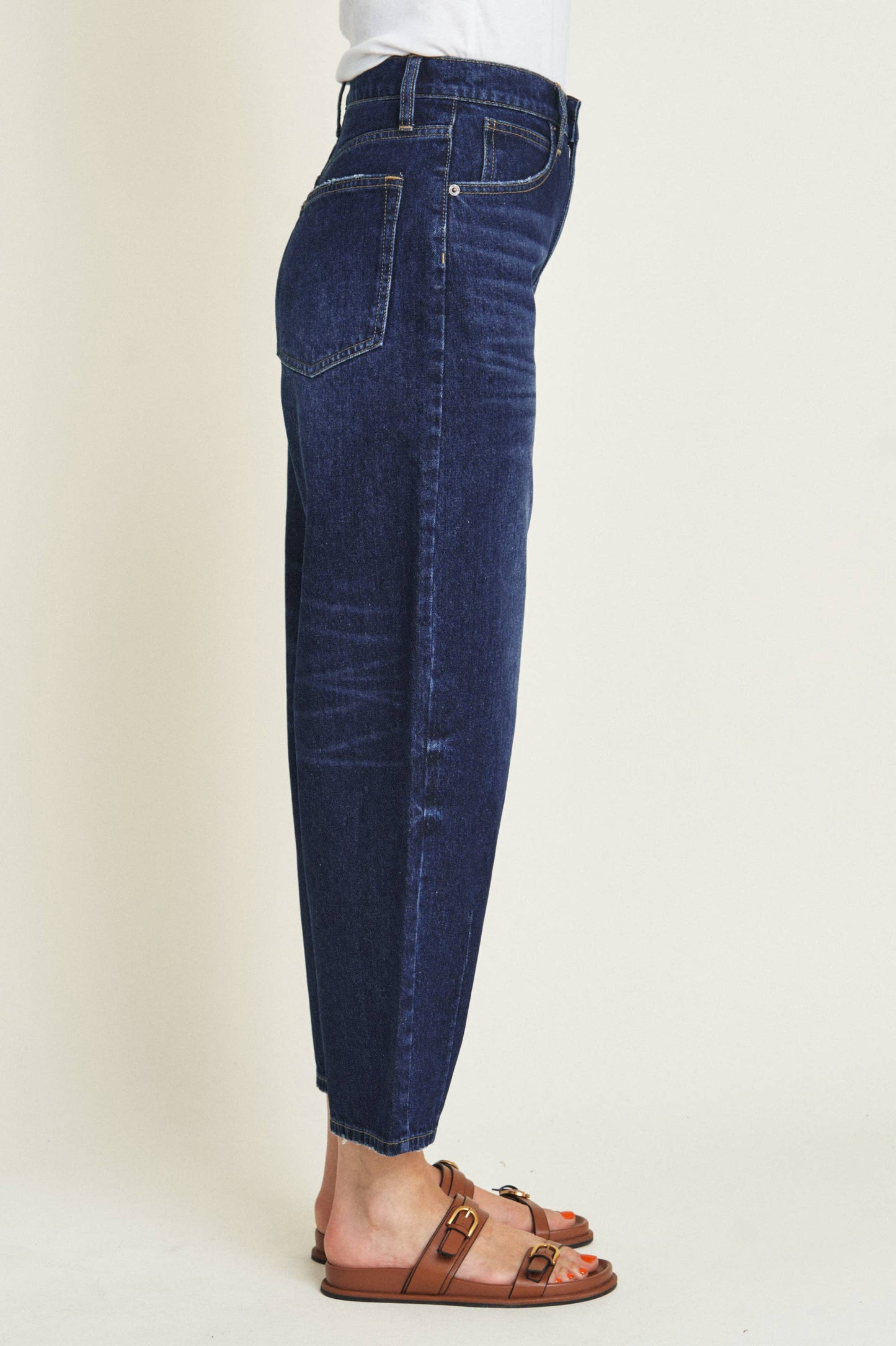 Harlow Darted High Rise Barrel Jean, Dark Worn