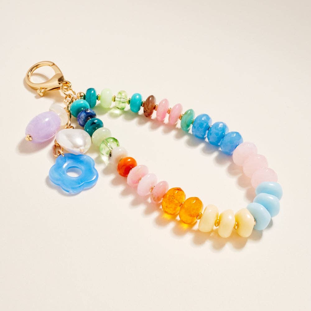 7.5 In Mixed Color Bead Flower Keychain Bag Charm