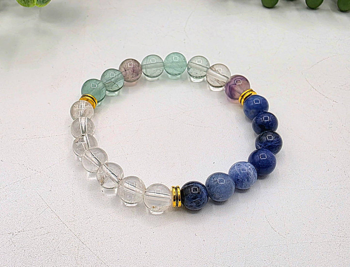 CLEAR MY MIND-R. Fluorite/Clear Quartz/Sodalite Bracelet 8mm