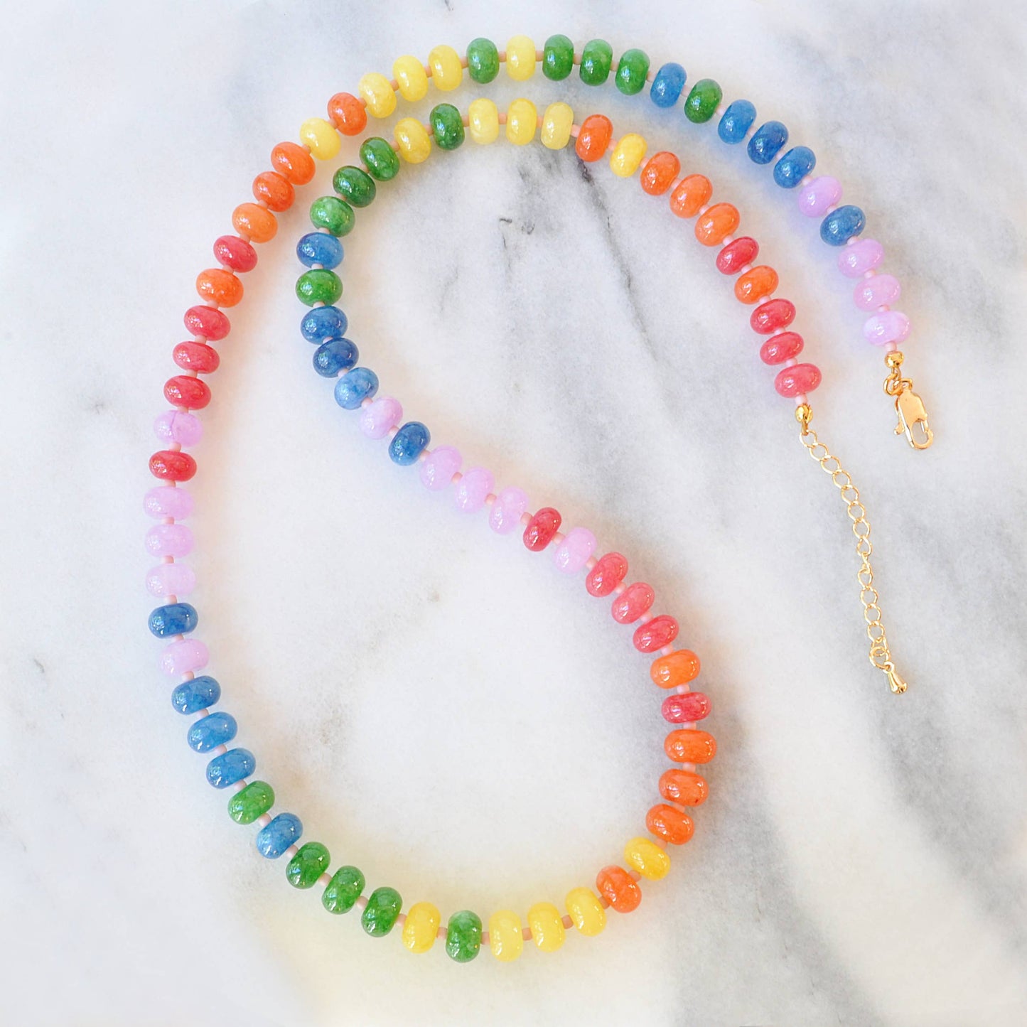 Rainbow Juice Gemstone Necklace with Smooth Rondelle Beads