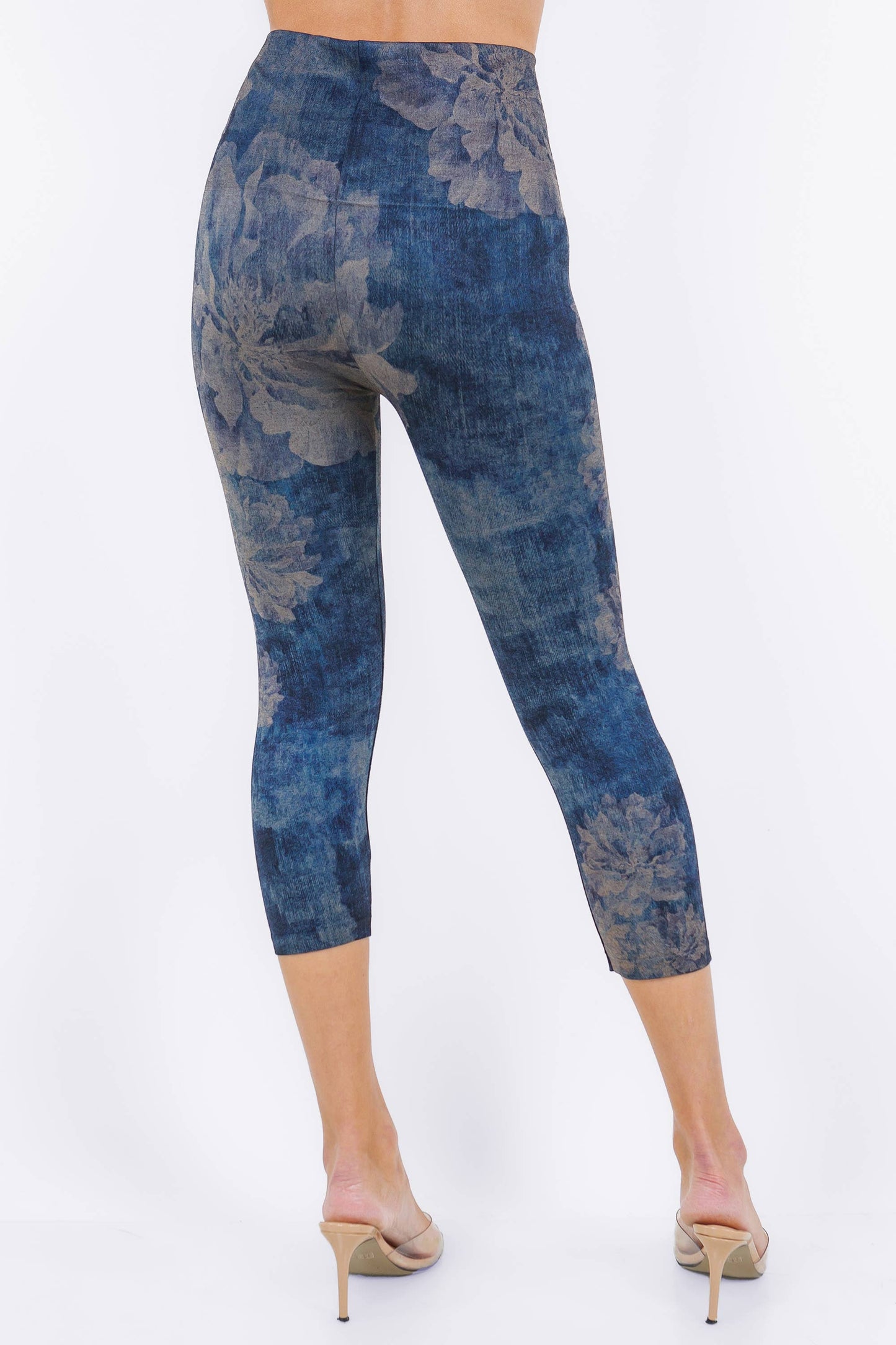 Reverse Dye Peonies on Denim Print Leggings (HP)