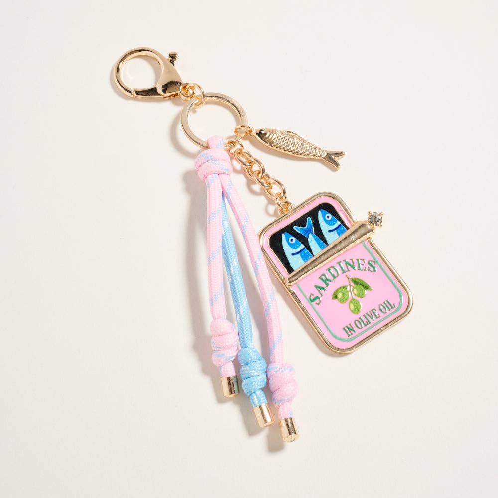 Canned Sardines Fish Cord Keychain Bag Charm