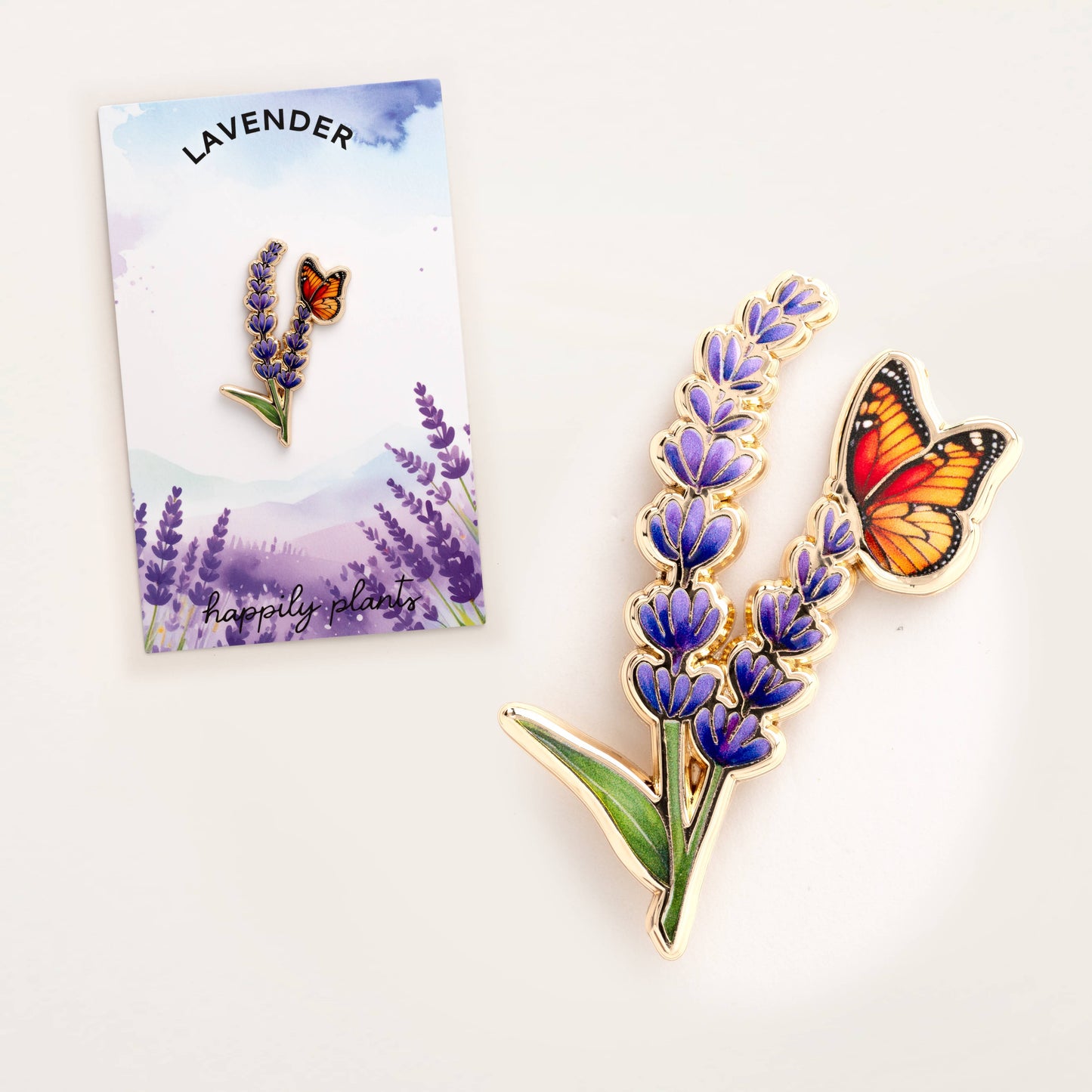 Lavender & Butterfly Pin Brooch
