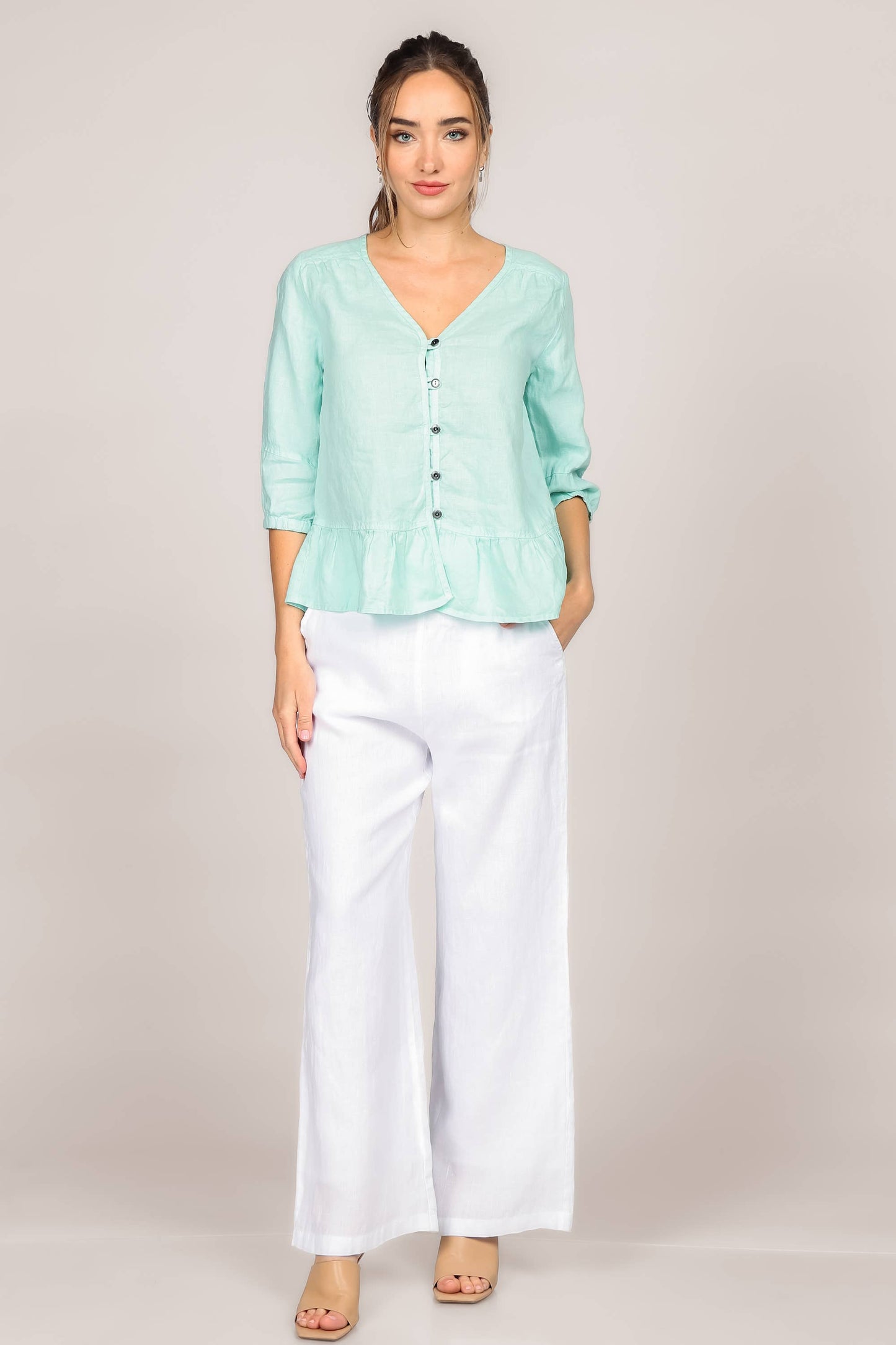 Peplum V-Neck Linen Blouse