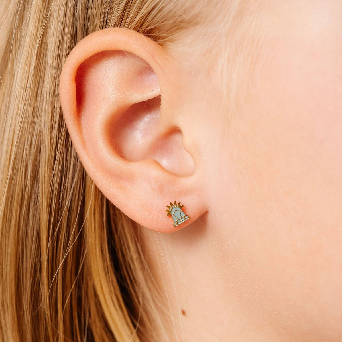 Lady Liberty Stud Earrings - Hypoallergenic, Flat Back, Girl