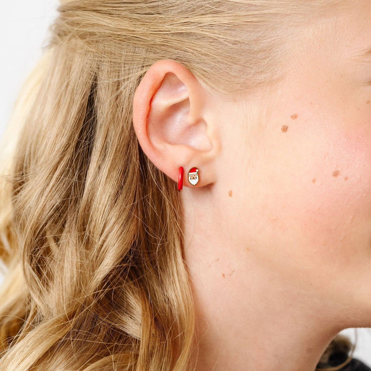 Santa Stud Earrings - Hypoallergenic, Flat Back, Girl Gift