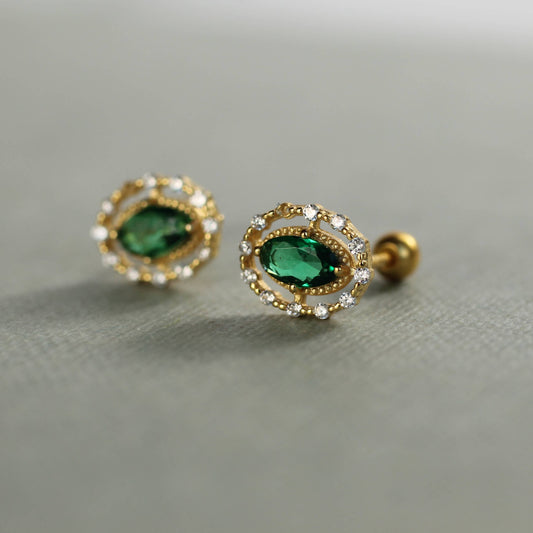Emerald Queen Oval Jewel Stud Earrings