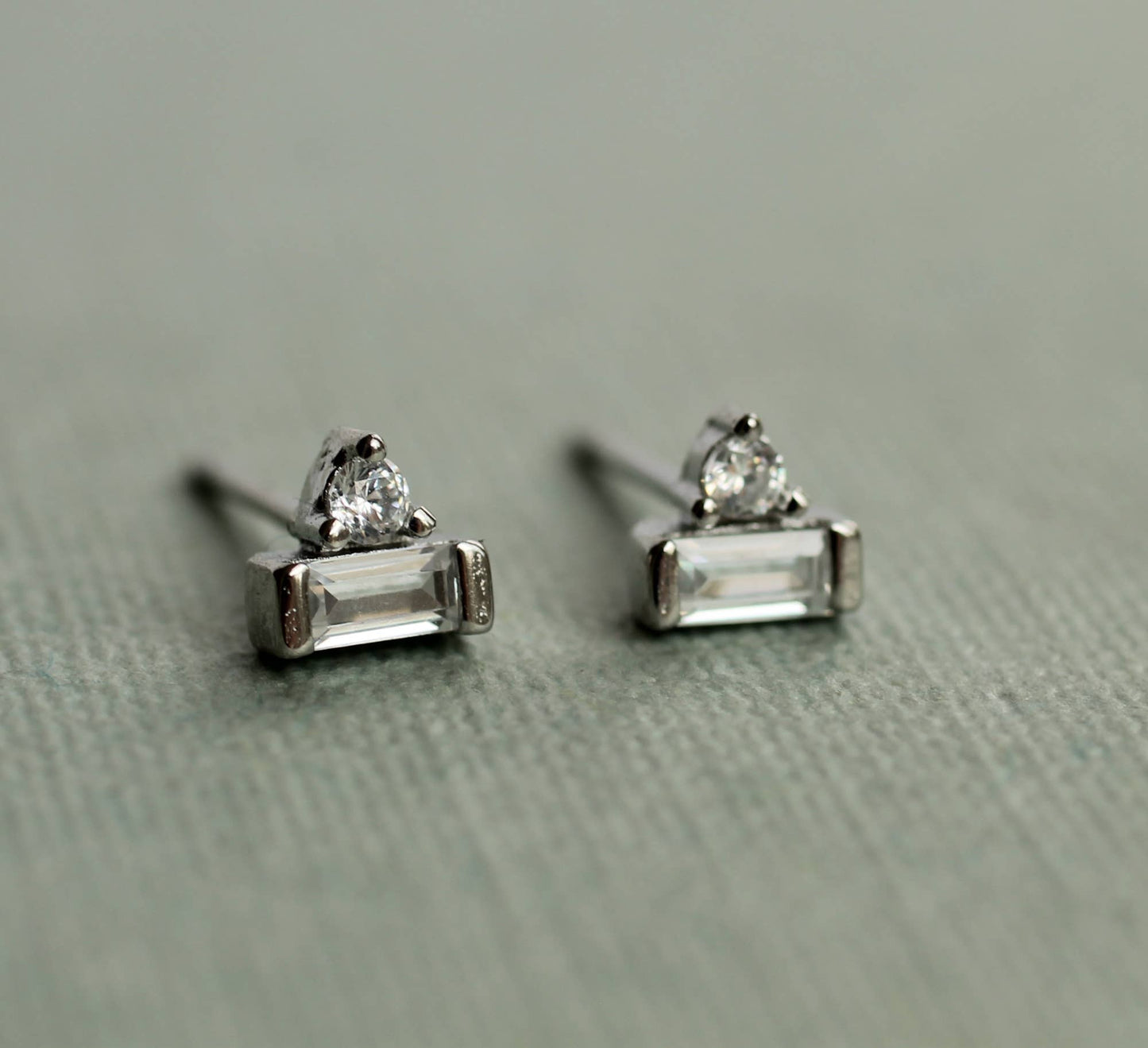 Art Deco Crystal Pyramid Sterling Silver Stud Earrings