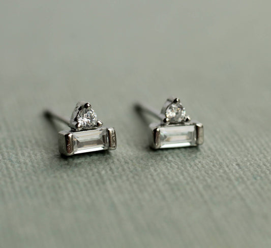 Art Deco Crystal Pyramid Sterling Silver Stud Earrings