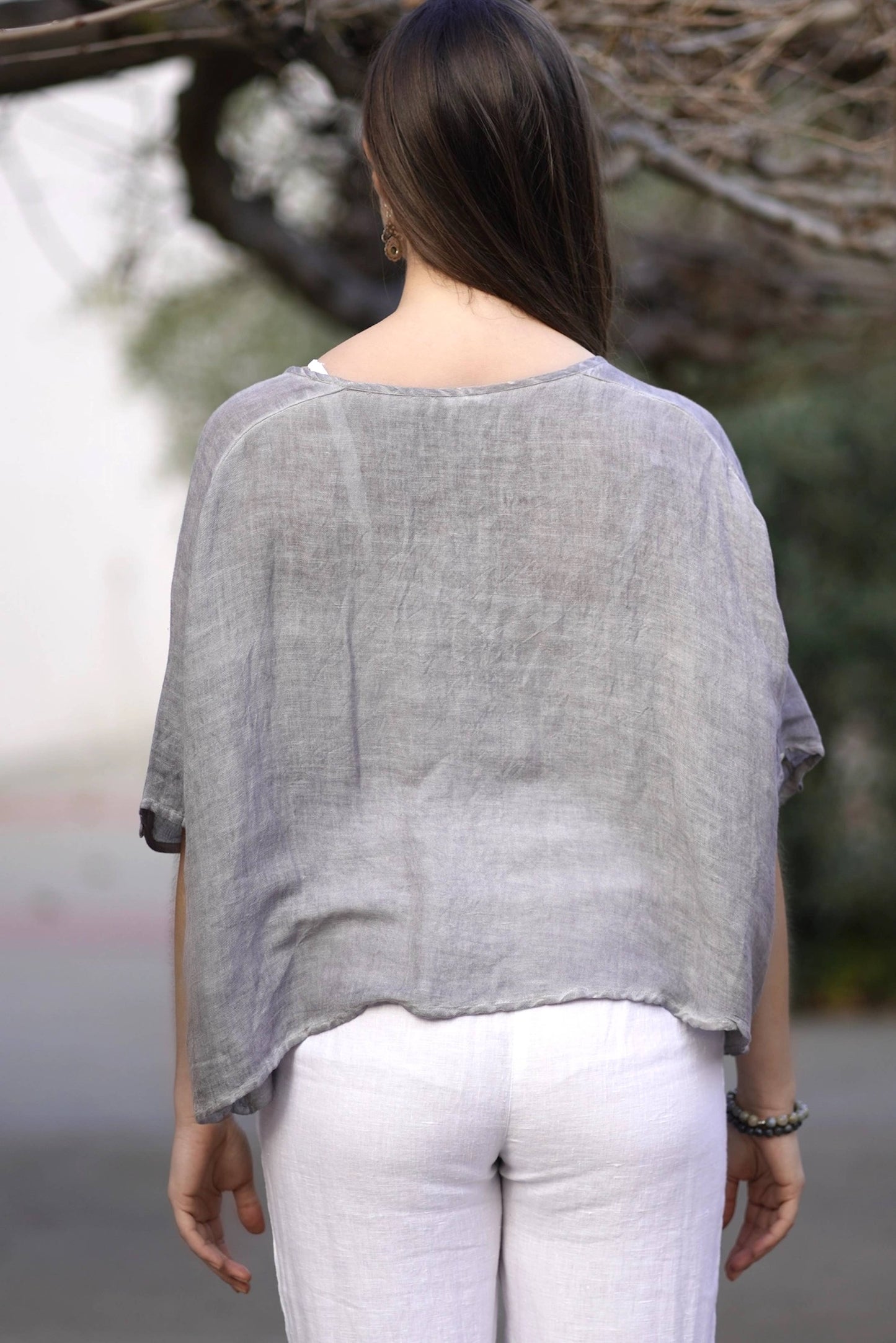 Everly Linen Blouse Light Grey