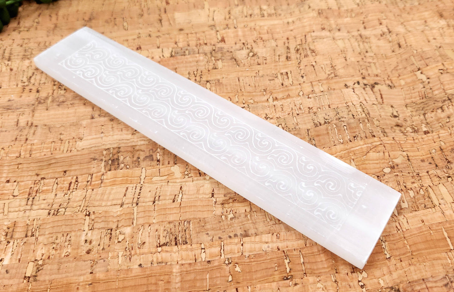 Selenite Charging Bar/Plate - Engraved w/Swirls-Approx. 20cm