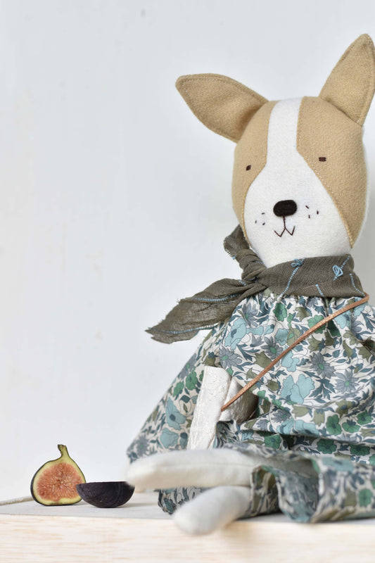 Fig the Frenchie Dog - Liberty Floral Day Dress- Handmade Heirloom Doll