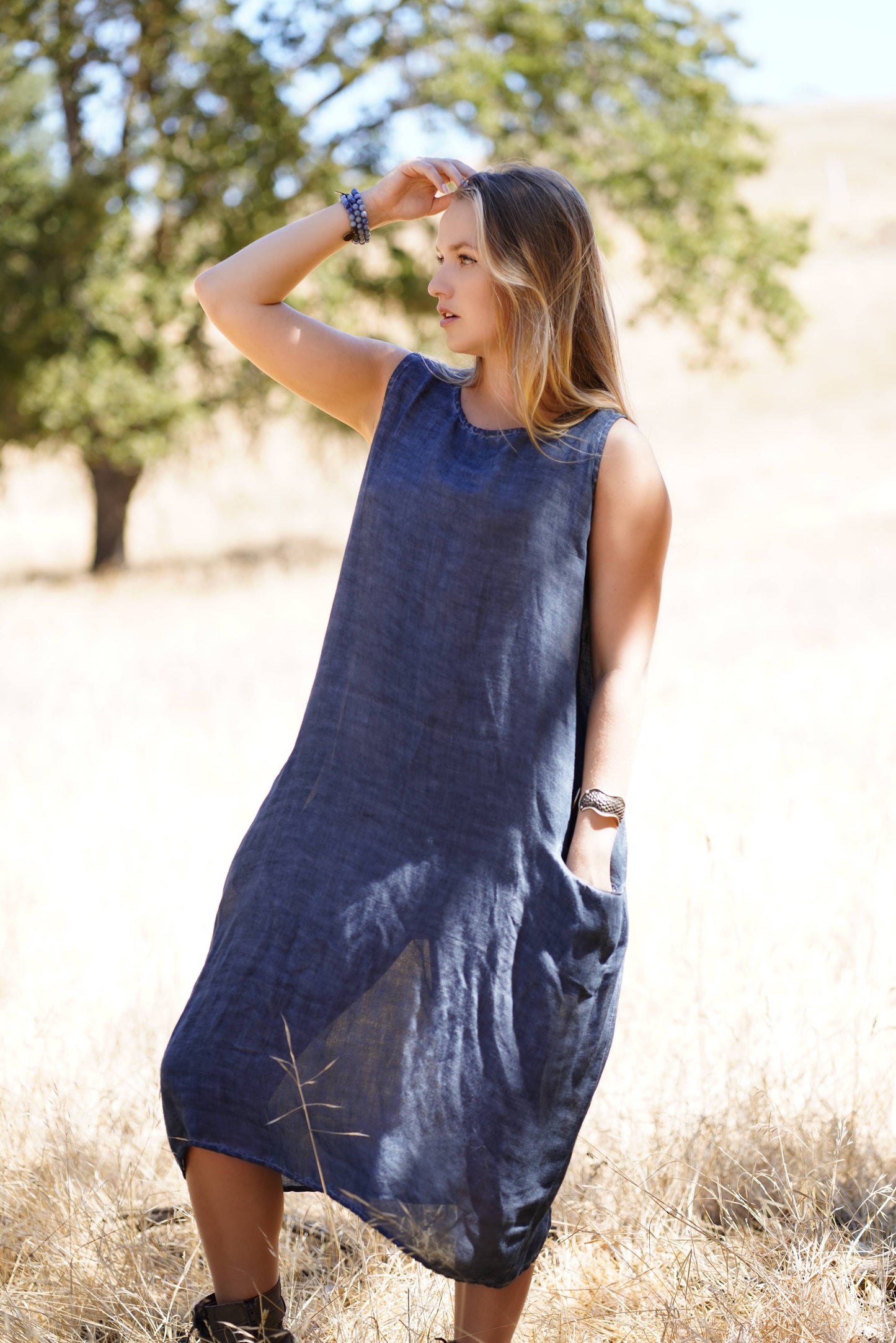 Anita Linen Dress Navy