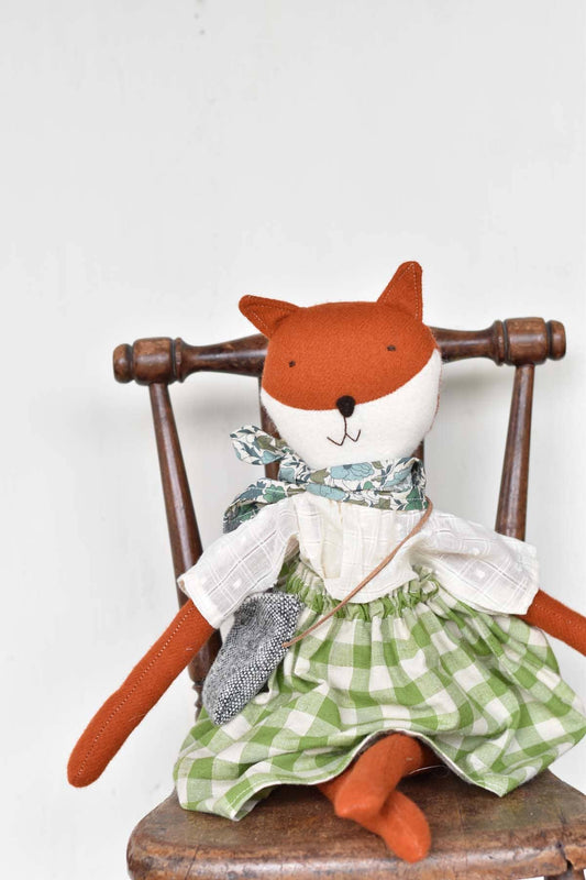 Florette the Fox doll - Gingham Skirt - Handmade Wool Doll