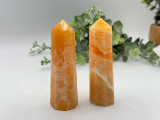 Orange Calcite 8-Faceted Tower (Approx. 8.9-9.5cm)