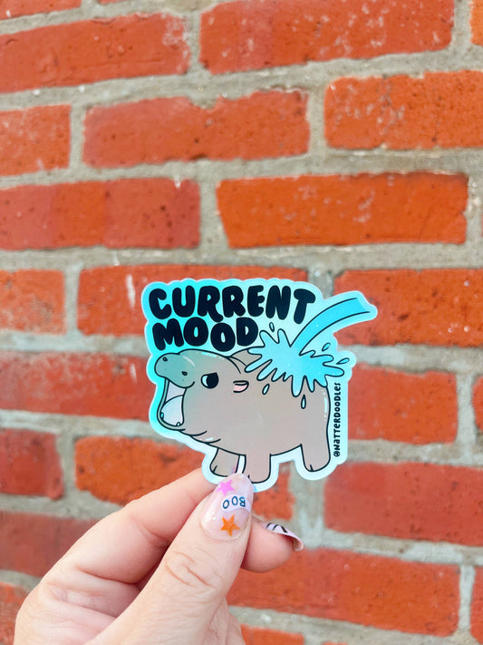 Moo Deng Viral Pygmy Hippo Current Mood Vinyl Holo Sticker