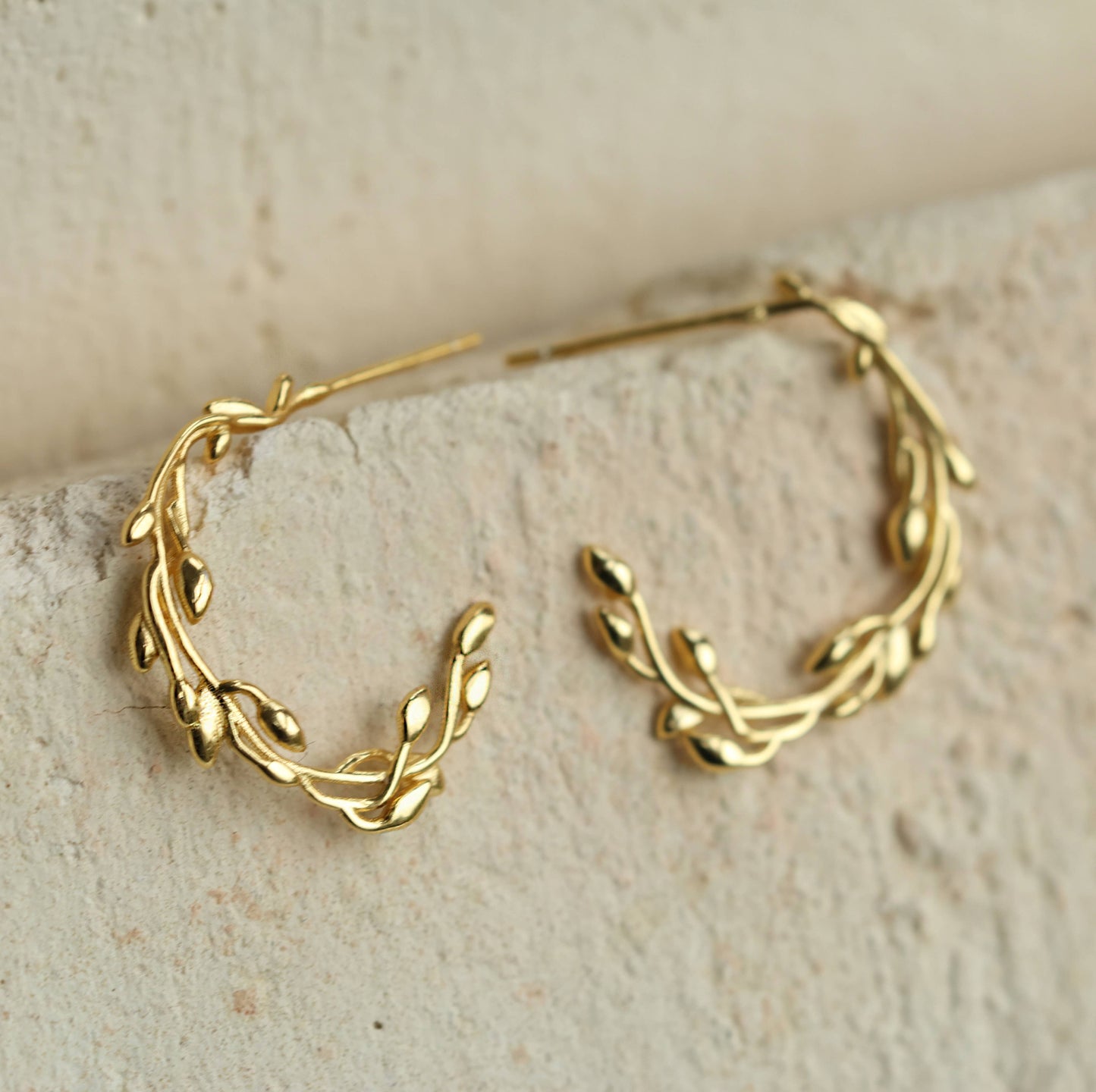 Olive Branch Gold Hoop Earrings