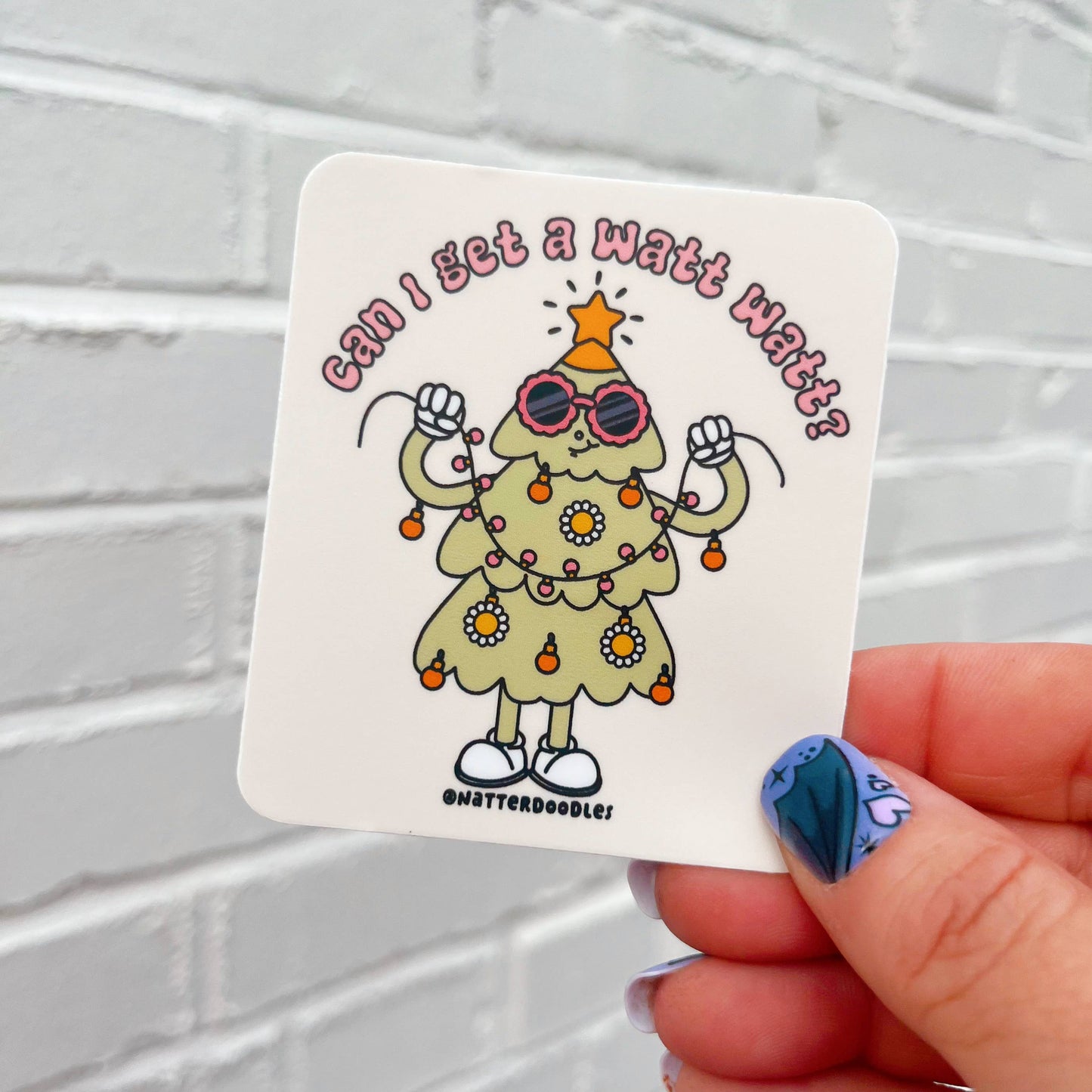 Can I Get a Watt Watt? Holiday Funky Christmas Tree Sticker