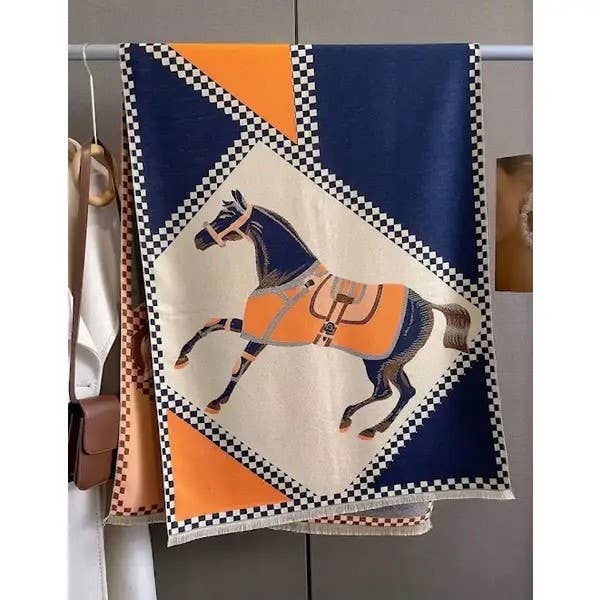 Equestrian Reversible Scarf, Checkered Viscose