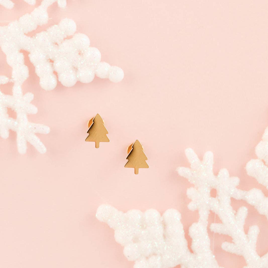 Christmas Tree Stud Earrings - Hypoallergenic, Flat Back,