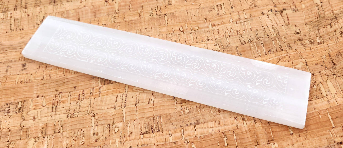 Selenite Charging Bar/Plate - Engraved w/Swirls-Approx. 20cm
